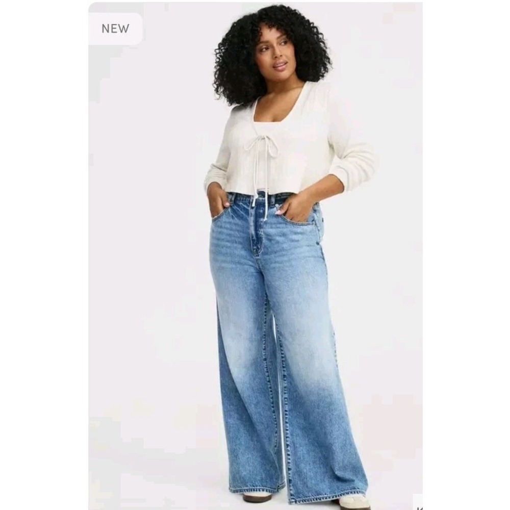 Womens 22R PLUS Wide Leg High Rise LIGHT Wash Denim Baggy Duo‎ Denim Jeans Fade